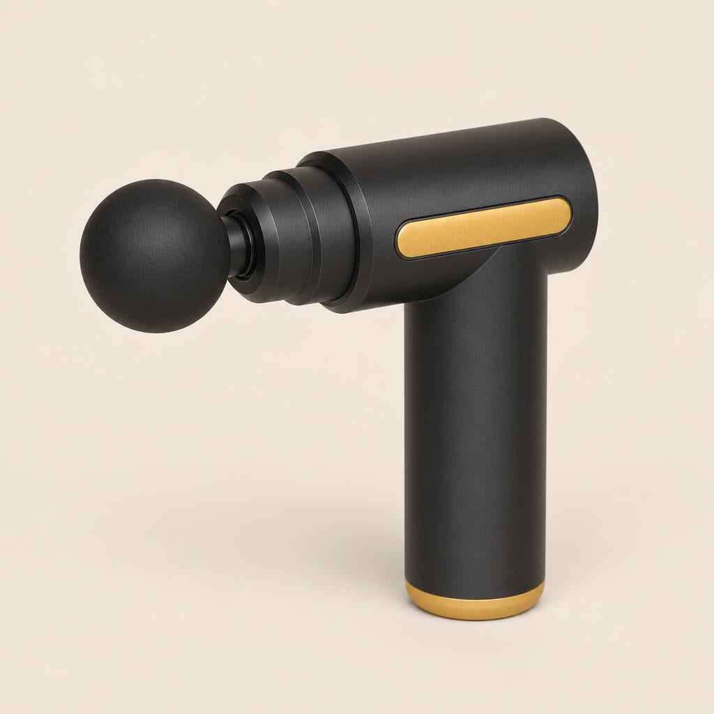 Mini pistola de masaje NUDO en negro y dorado